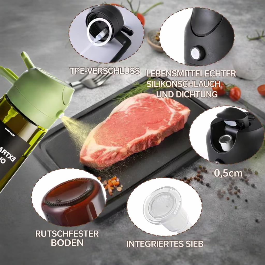 2-in-1 Ölsprüher & Ölspender aus Glas (470ml)